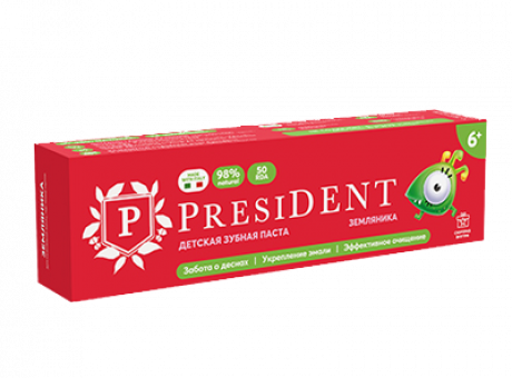 зубная паста детская PRESIDENT 6+ Земляника (50 RDA) 50 г NEW
